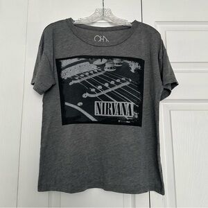 Chaser Heather Gray Short Sleeve Nirvana Guitar Graphic Tee - Size S - EUC